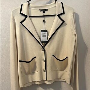 Adrianna Papell Small Beige Cardigan with Black Trim